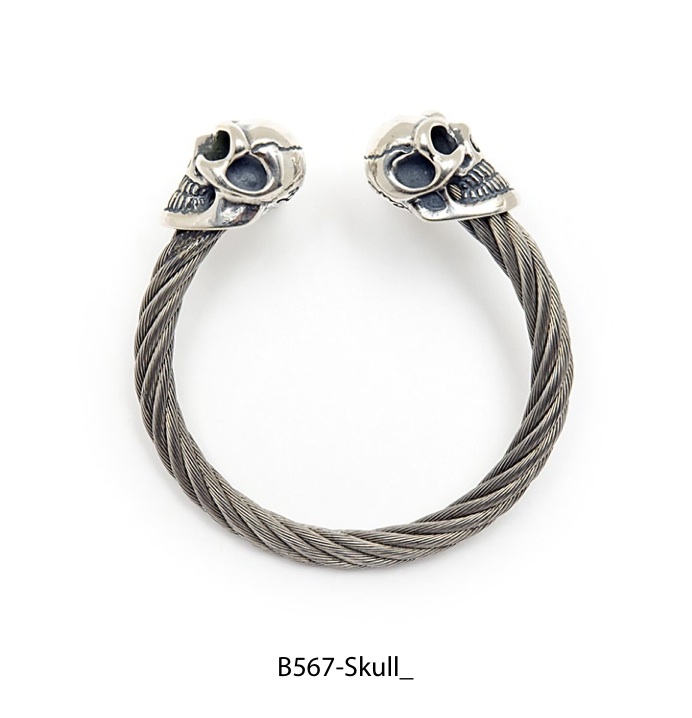 Animal Head Cable Bangle Bracelet with Skull